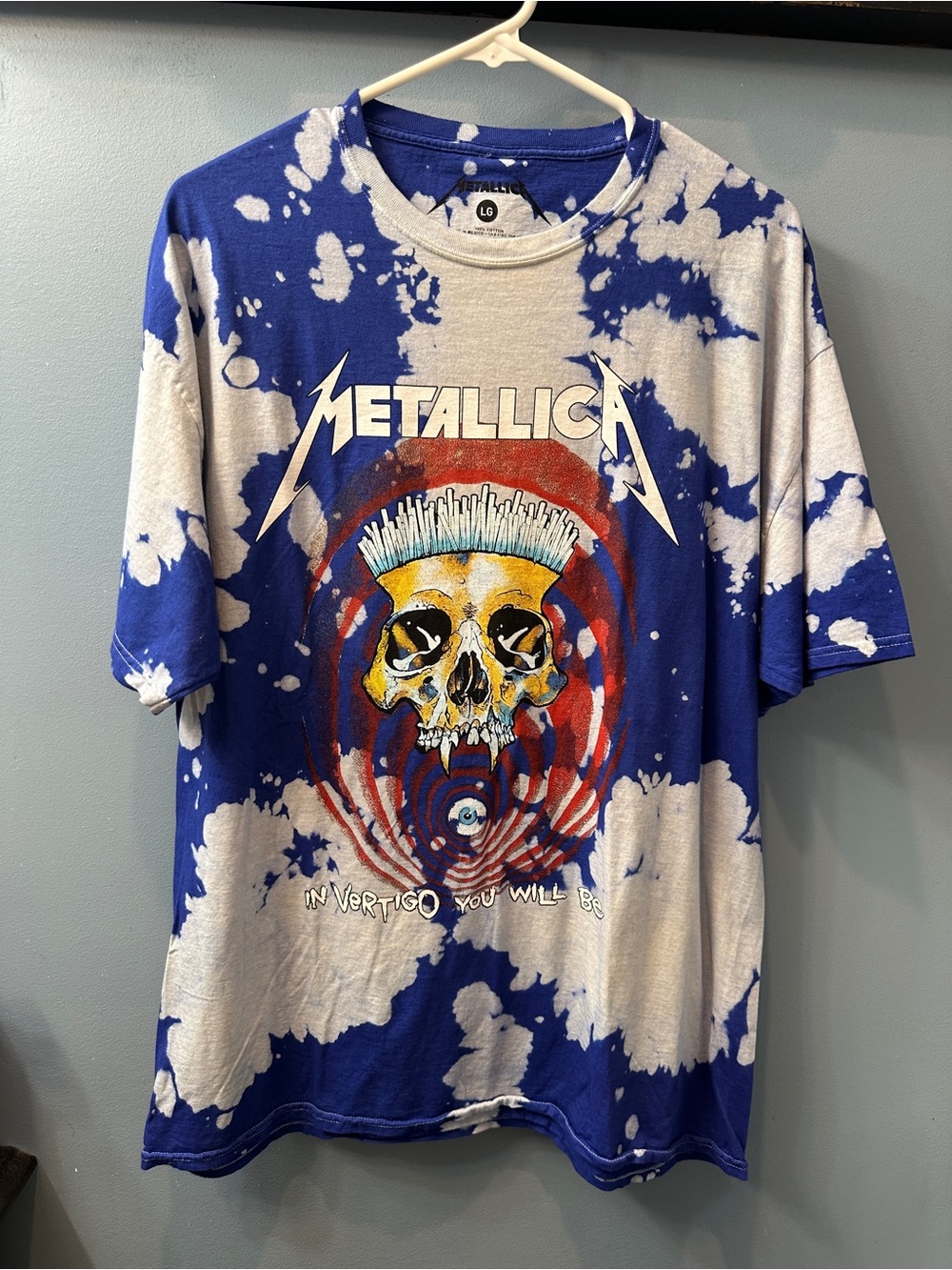 Metallica t-shirt sz Large tie dye bleach dye Blue In Vertigo You Will Be Skull